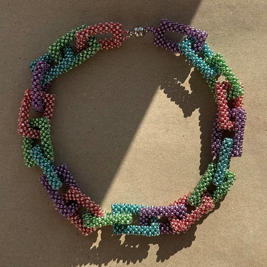 Very Colorful Rectangular Chain Necklace