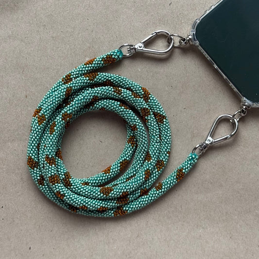 Dark Mint with Orange Spots Phone Case Rope