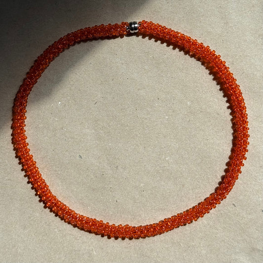 Orange Glass Square Rope Alike Necklace