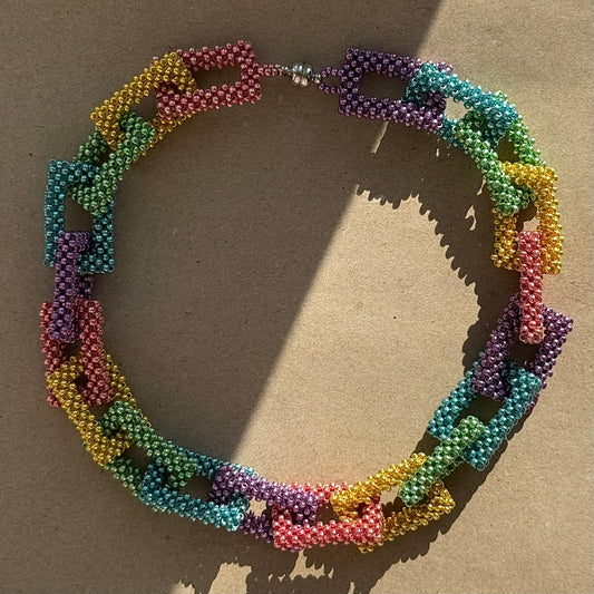 Very Colorful Rectangular Chain Necklace