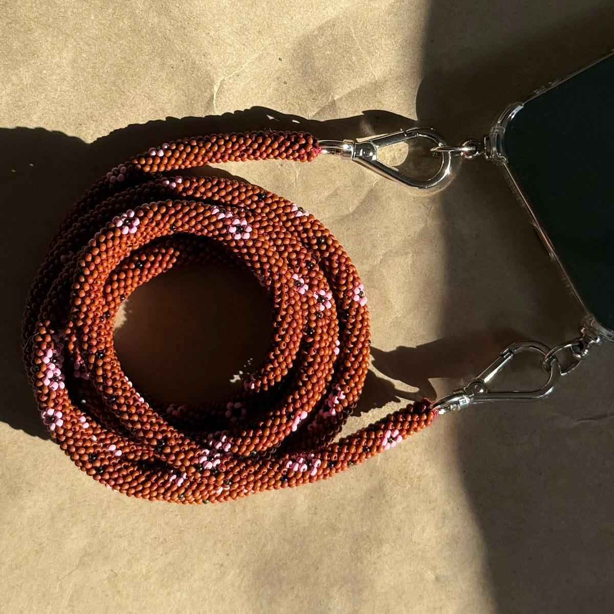Matte Brown & Flower Phone Case Rope
