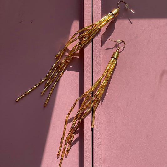 Tinsel Gold Party Earrings